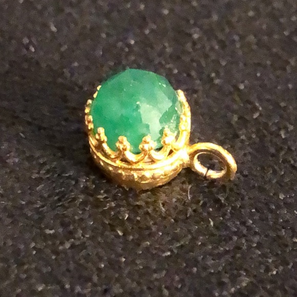 Emerald Crown Pendant/Gold Plated Sterling Silver / Raw Faceted Emerald NWT - Picture 7 of 7